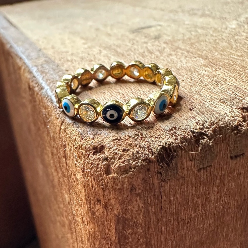 Evil eye Sterling silver plated cubic zirconia boho blue gold layering designer